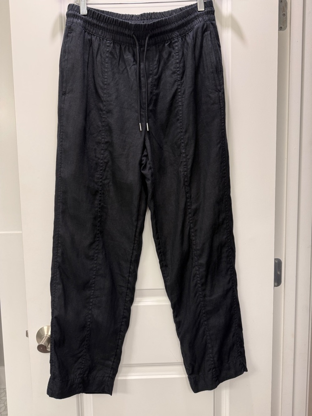Athleta Black Linen Elastic-Waist Relaxed 100% Linen Pants